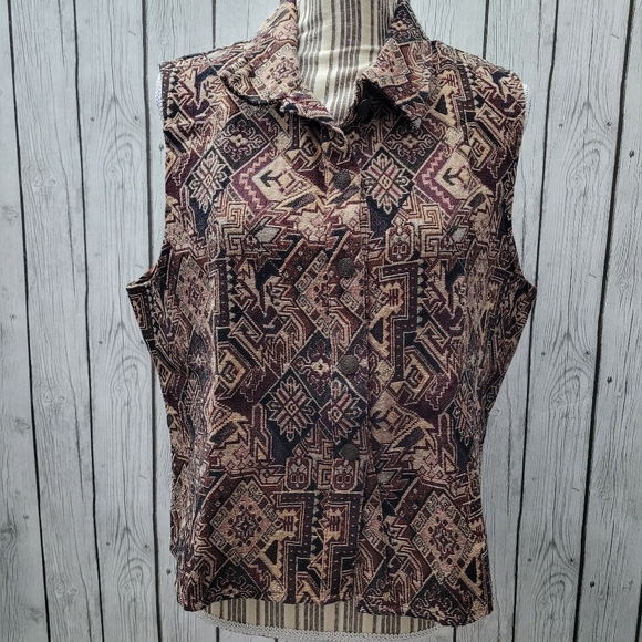 Vintage Rhythm Blues Abstract Tapestry Woven Sleeveless Vest Size Large - Picture 1 of 10